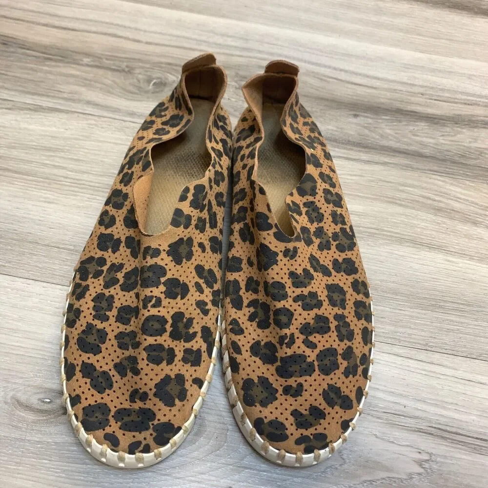 Ilse Jacobsen Hornbaek Latte Leopard Print Perforated Women Slip On 37 / 6.5 - 7